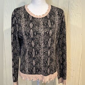 FATE Snakeskin Distressed Sweater Fringe Hem Wool Blend Size Small